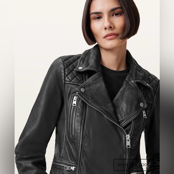 All Saints Distressed Leather Biker Jacket - Picture 4 of 11